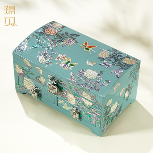 锦贝螺钿漆器首饰盒收纳项链手链手镯纯手工樱蓝高档礼物传承送礼