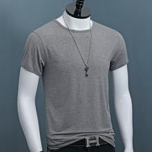 深灰色莫代尔冰丝短袖纯色T恤体恤时尚紧身运动大码男装韩版上衣