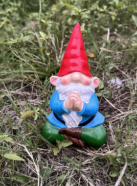 跨境新款花园打坐祈祷侏儒老人庭院装饰摆件室内家居摆件工艺品