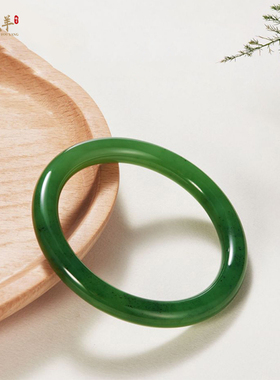 天然新疆和田玉碧玉手镯女平安镯