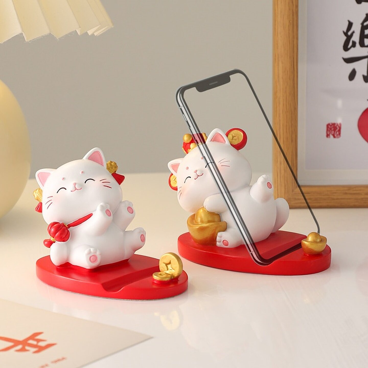手机支架招财猫可爱桌面办公桌装饰小摆件创意架氛围布置生日礼品