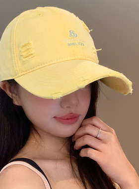 美式复古做旧黄色棒球帽女2025年夏新款大帽檐鸭舌帽加大加深帽子