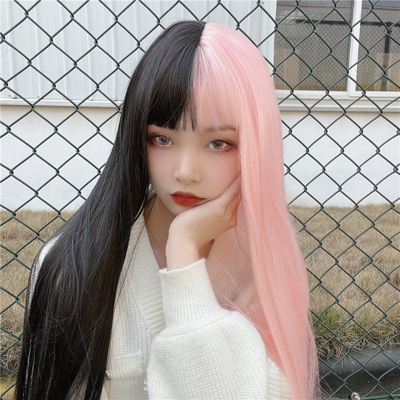 cosplay假发女黑粉双色阴阳头
