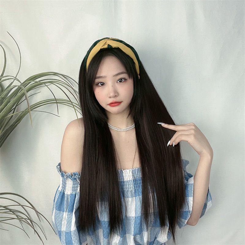 抖店快手假发女长发懒人发箍黑长