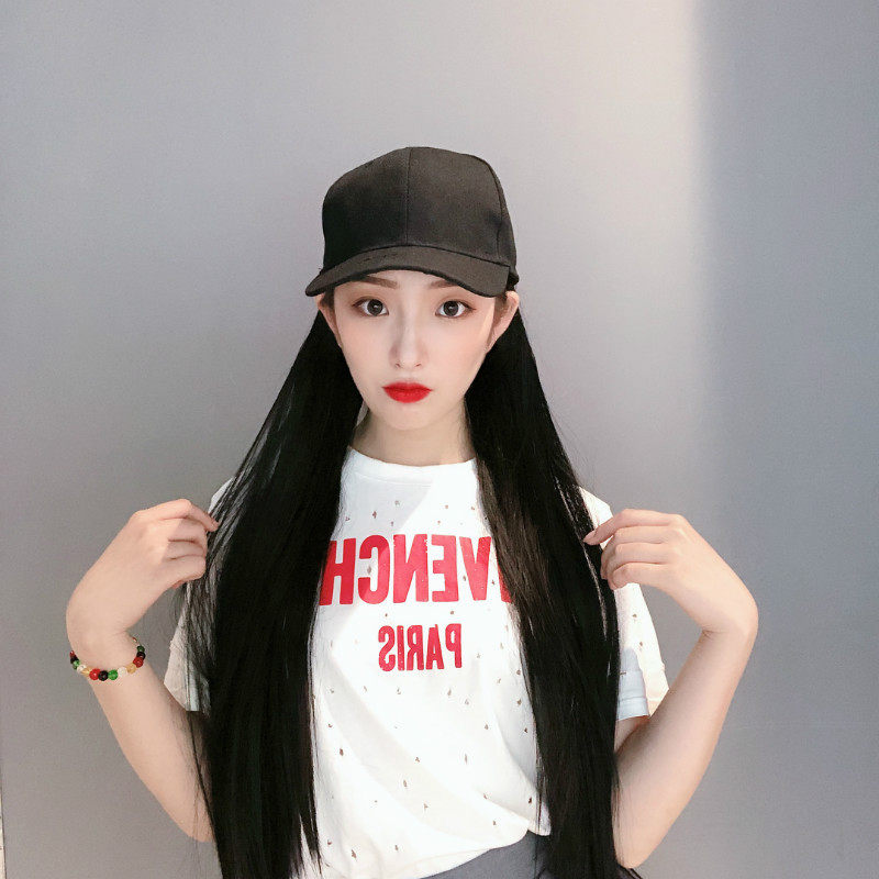 同款快手帽子假发一体女网红黑色