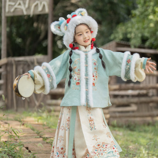 刺绣加绒马面裙套装 十三余童装 新中式 国风汉服女童冬季 琉璃宝狮