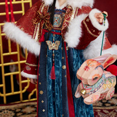 国风保暖红色斗篷女套装 十三余童装 宝钿青黛 蝴蝶串珠流苏配饰