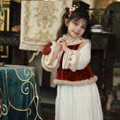 十三余童装 冬汉服女童刺绣上衣裙子两件套 套装 瑞桃丹珠 国风新款