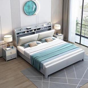 现代简约实木床主卧1.米8双床婚床1.北2555 欧家用人软靠收纳储5