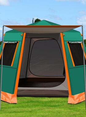 户外全自动帐5092-8人野篷营3厚4人防雨加六-角铝杆野外露营双层