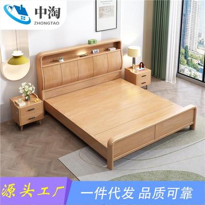 北欧实木租床代简约15米工厂直现销双人大床1.8m出房带2305#USB小