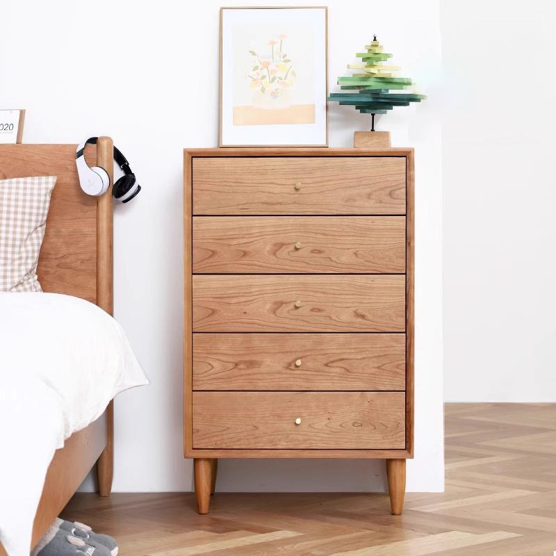 北欧物桃木五斗柜实木五斗柜樱木带抽收纳储柜现代简约客厅日式橡