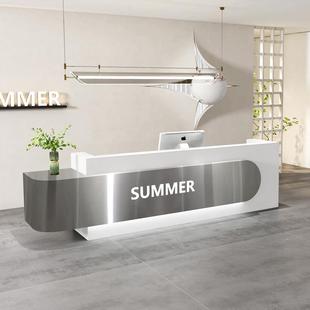 公简约现代前台轻吧奢时银尚收台服装 店台美容院司咨询接5