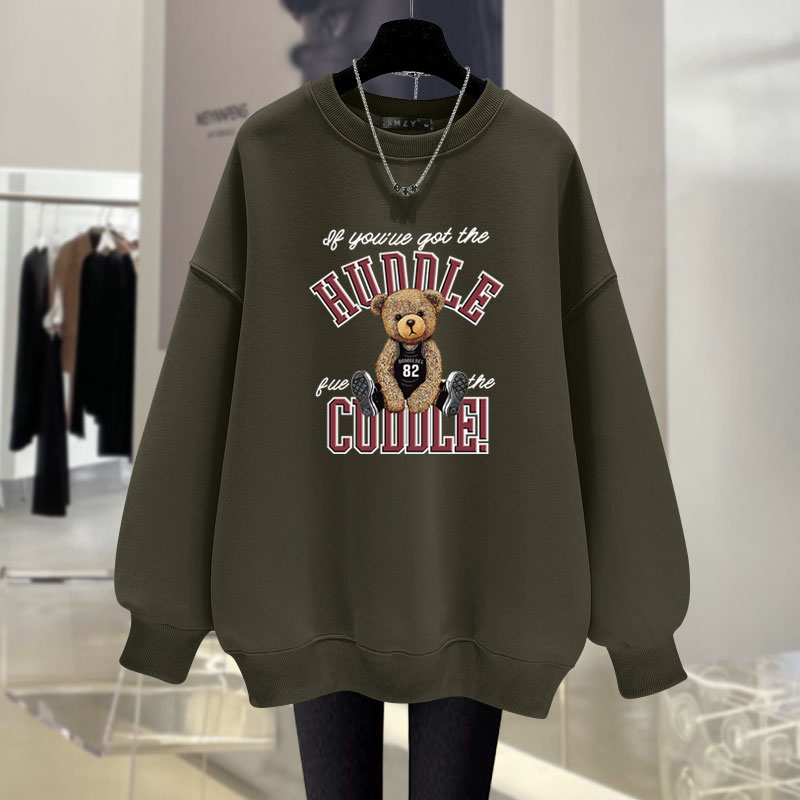 欧货宽松加绒卫衣女字母圆领上衣