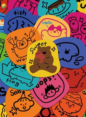 原创40张彩色涂鸦美式简约贴纸个性创意手机壳笔记本装饰防水贴纸