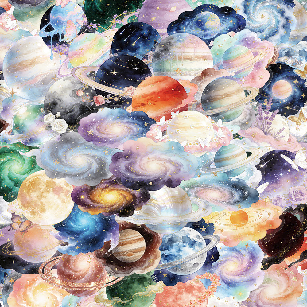 100张银河星空贴纸卡通ins艺术学生儿童装饰手账桌面手机笔记本