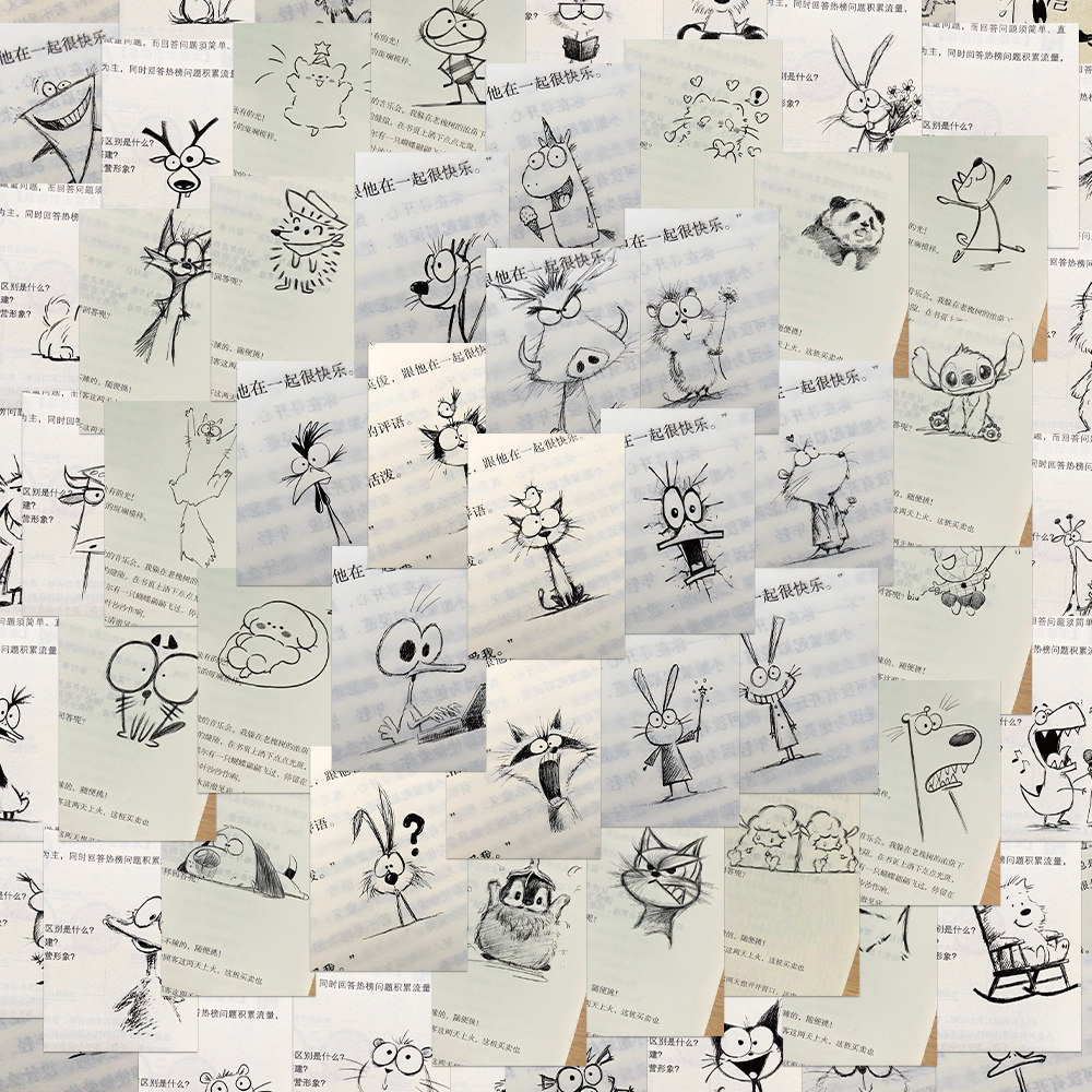 128张简笔画小动物贴纸速写风学生儿童装饰手账桌面手机壳笔记本,文具电教/文化用品/商务用品,贴纸/立体贴纸,淘宝优惠券,粉丝福利购,淘宝优惠卷