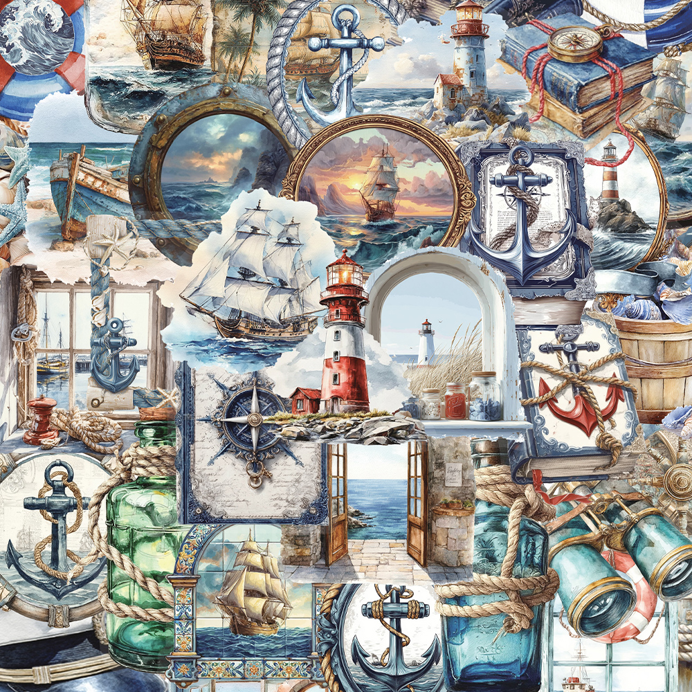 100张航海贴纸趣味写实油画风儿童装饰手账桌面手机壳笔记本