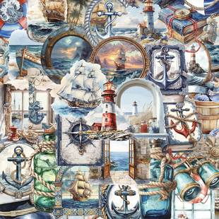 100张航海贴纸趣味写实油画风儿童装饰手账桌面手机壳笔记本