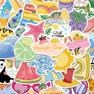 100张清凉夏日贴纸趣味手绘ins风装饰手账桌面手机壳笔记本