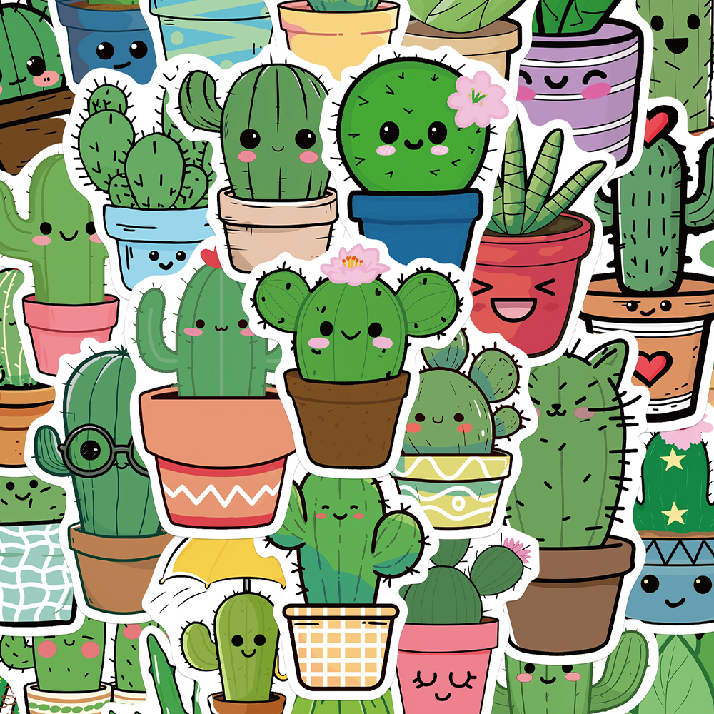 100张卡通仙人掌贴纸趣味手绘ins风装饰手账桌面手机壳笔记本