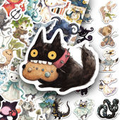100张荒诞 童话妖怪贴纸卡通创意手账手机壳笔记本装 饰防水贴画
