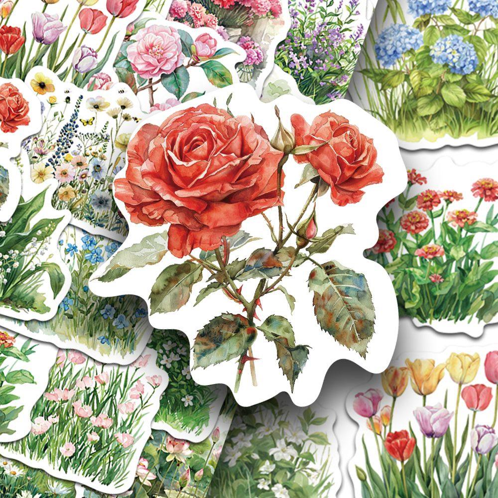 100张水彩夏天花卉贴纸风景简约清新手账手机笔记本装饰防水贴画