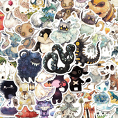 100张荒诞 童话妖怪贴纸趣味ins风儿童装 饰手账桌面手机壳笔记本