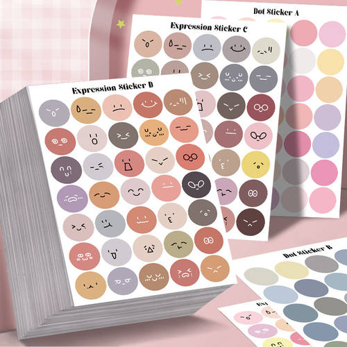 16张纯色圆点表情拼贴纸创意可爱装饰手账本手机壳笔记本桌面贴画