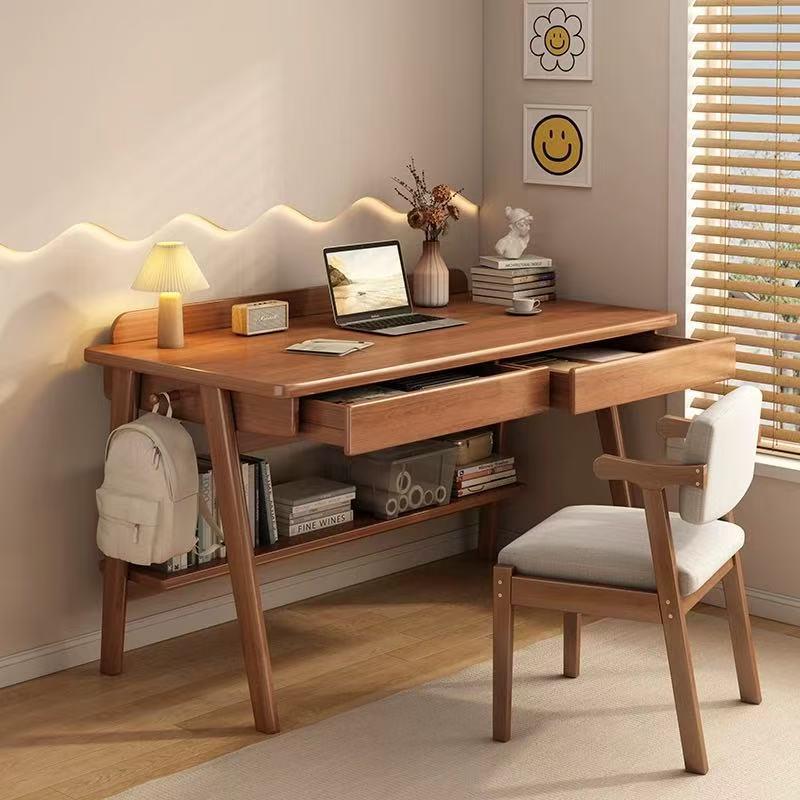 实木书桌现代简约家用中小学生学习写字桌卧室小户型台式电脑桌子