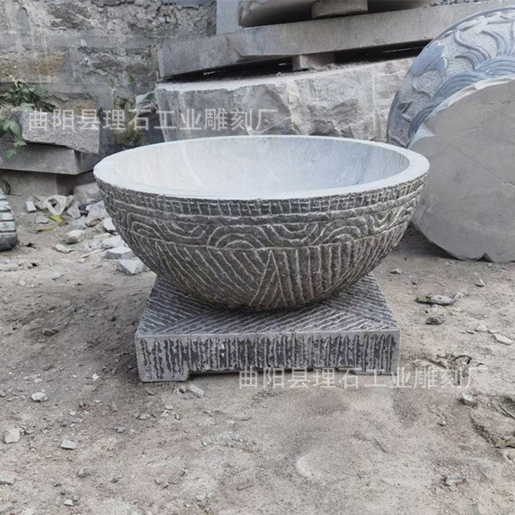 石雕花盆户外青石花盆花钵四合院中式庭院园林景观手打面仿古花盆