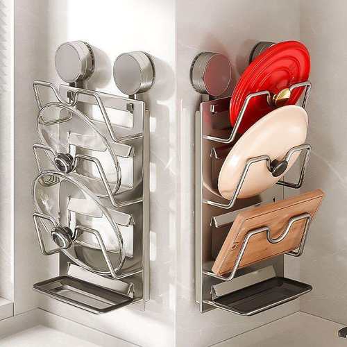 2025新款吸盘锅盖置物架厨房壁挂免打孔多功能砧菜板放置收纳神器