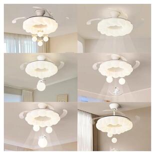 奶油风主卧室风扇灯儿童书房间吸顶电扇灯2025新款隐形餐厅吊扇灯