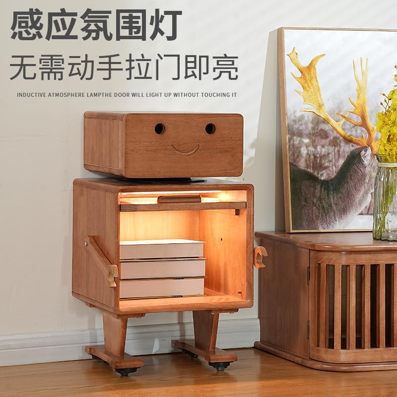 实木创意儿童床头柜机器人可爱家用床头小边几卧室带灯床边置物柜