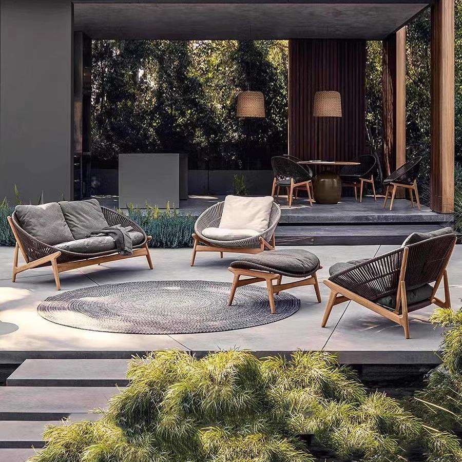 户外休闲藤编沙发露台阳台茶几组合庭院别墅防水晒柚木懒人椅家具