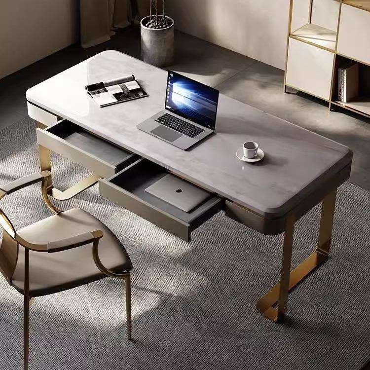 卡里冰玉天然奢石书桌设计师书桌意式轻奢书桌客厅家用书房电脑桌