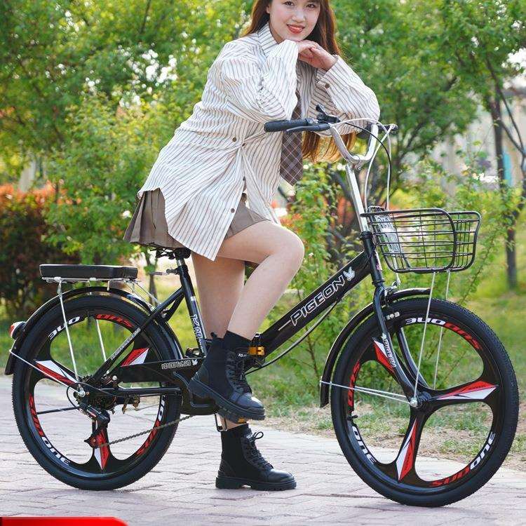 折叠自行车女变速成人便携学生22/24寸一体轮实心胎单车