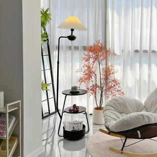 复古风胡桃色置物架茶几落地灯网红沙发旁床头边几柜台灯一体三层