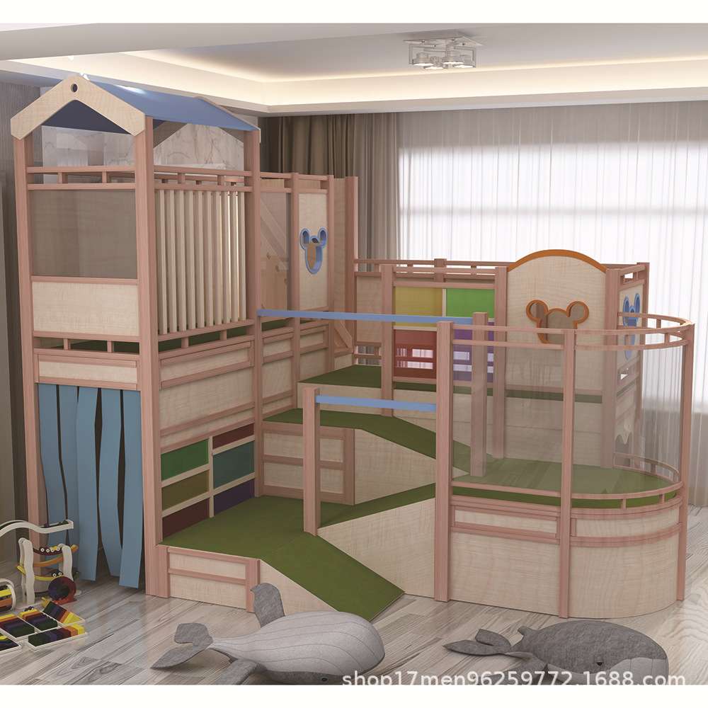 幼儿园儿童实木多层板阁楼滑梯游乐场宝宝游戏区角小屋攀爬滑滑梯