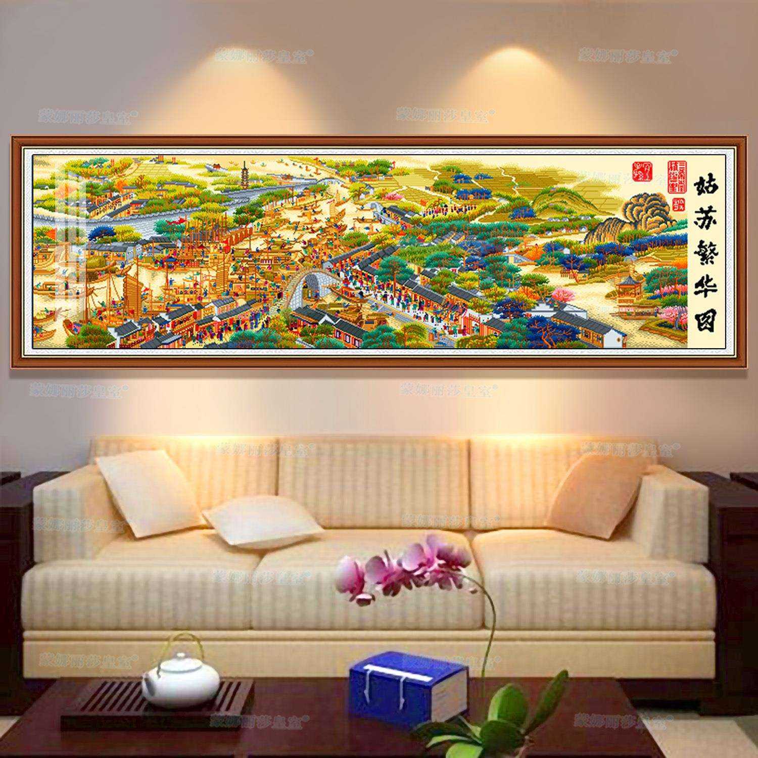蒙娜丽莎皇室十字绣姑苏繁华图古绢布中国风手工绣装饰画棉线