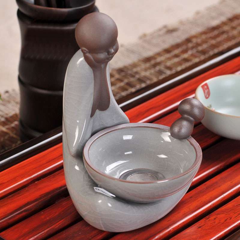 陶瓷茶漏 哥窑汝窑茶具配件过滤网架 创意茶宠茶滤