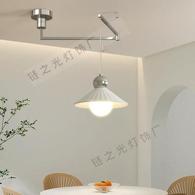 全光谱摇臂陶瓷餐厅吊灯现代简约餐桌灯奶油风可移位饭厅吧台灯