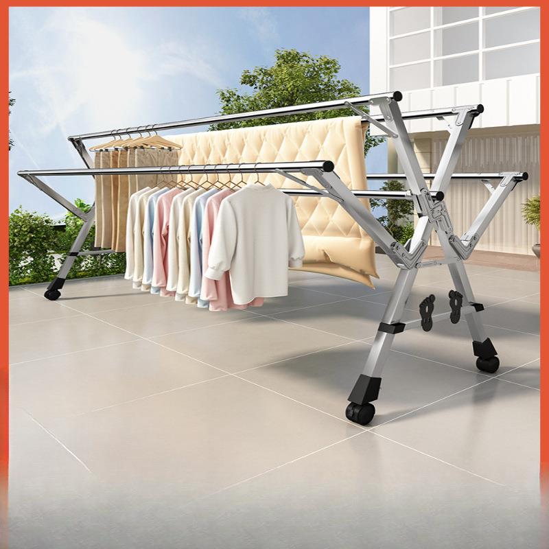 晾衣架落地折叠家用室内阳台不锈钢凉晒衣架伸缩晾衣杆晒被子