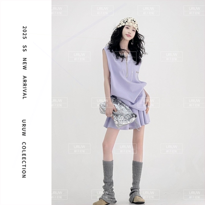 时尚减龄休闲运动背心套装女纯色