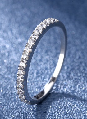 S925纯银莫桑石戒指女简约时尚百搭轻奢风小众闭口个性细款小巧