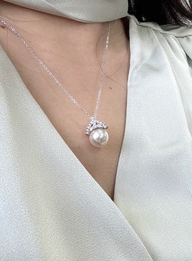 925纯银皇冠珍珠项链女高级简约