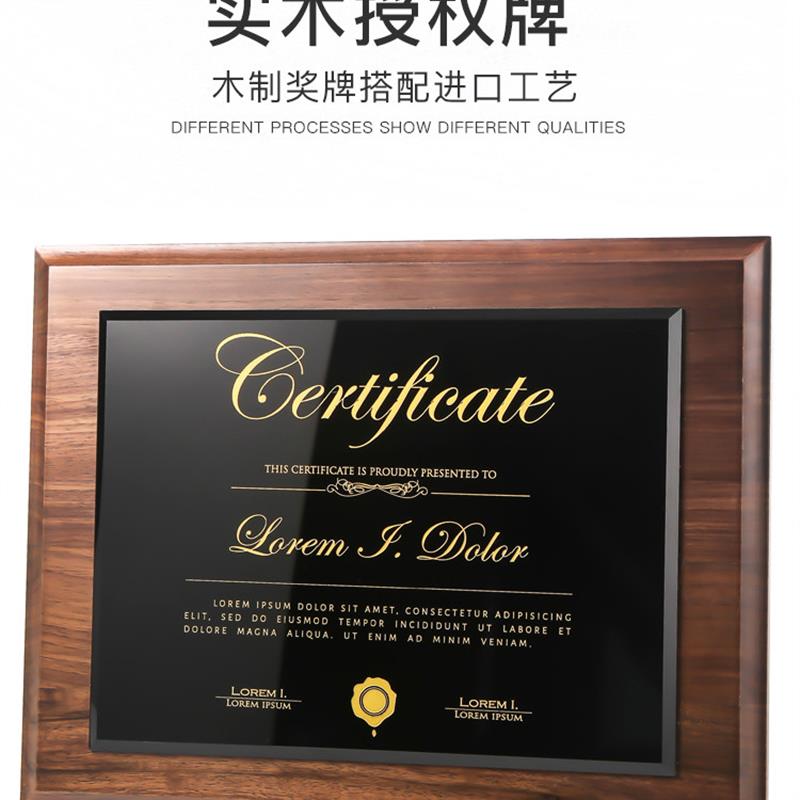 定制颁奖刻字木质荣誉牌实木定做榉木雕刻木托奖牌授权牌牌匾