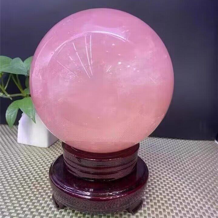 厂供天然粉水晶球摆件粉色水晶球家居办公风水摆件工艺品原石打磨