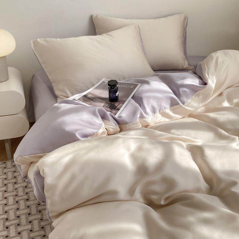 A类冰丝四件套夏款床单被罩小清新真丝被套不粘毛夏季宿舍三件套