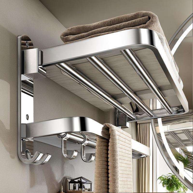 304不锈钢免打孔毛巾架卫生间置物架浴室收纳架厕所浴巾架壁挂式